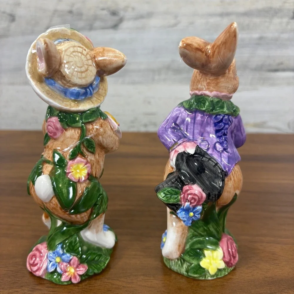 Fitz and Floyd Easter Bunny‎ Ceramic Salt and Pepper Shaker 1994